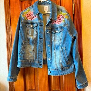 LuLaroe Jean jacket with embroidered flowers